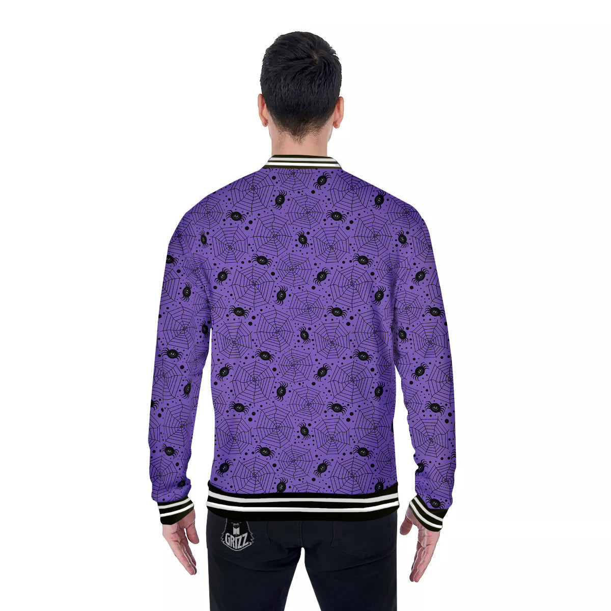 Black Spider And Purple Print Pattern Baseball Jacket-grizzshop