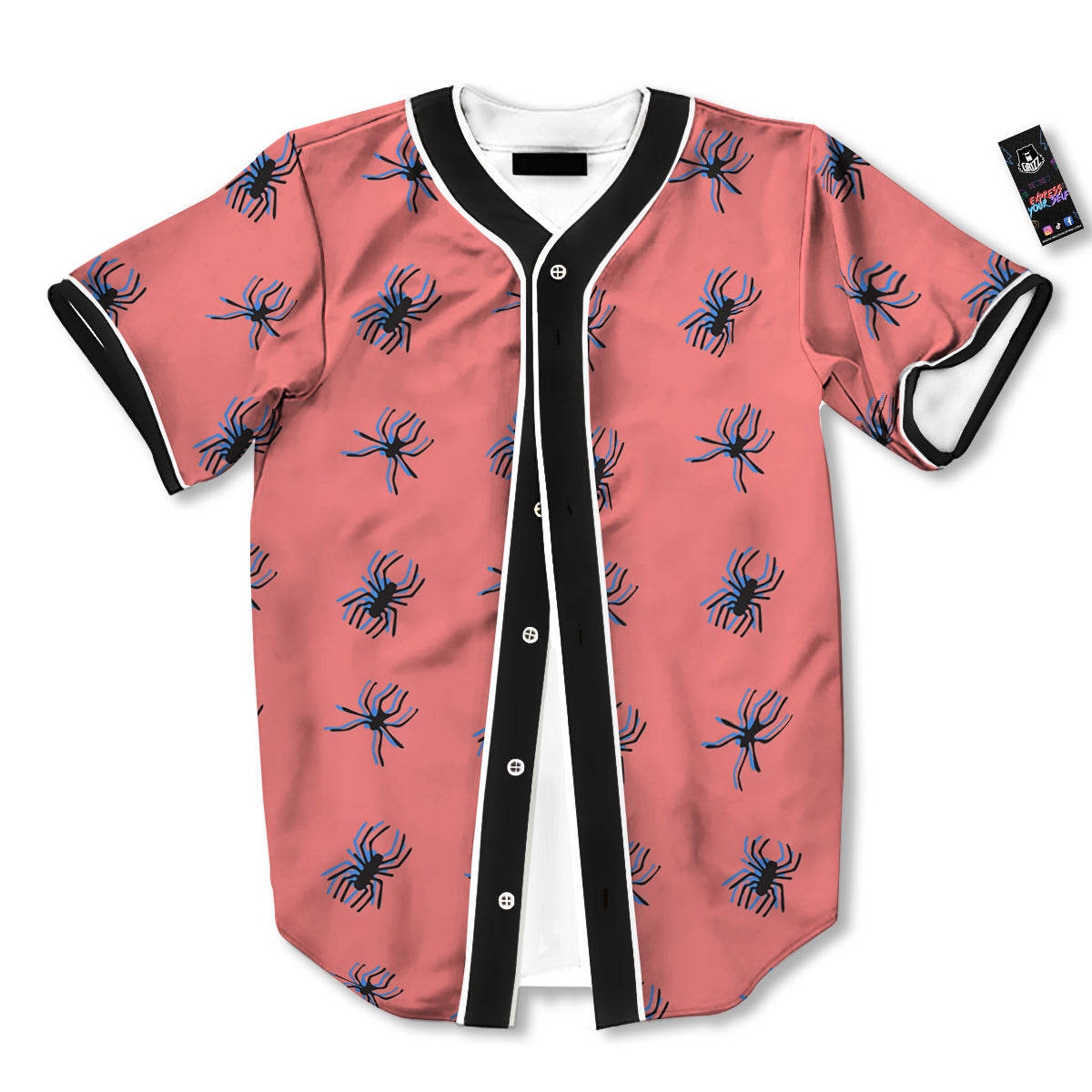 Black Spider Pink Print Pattern Baseball Jersey-grizzshop