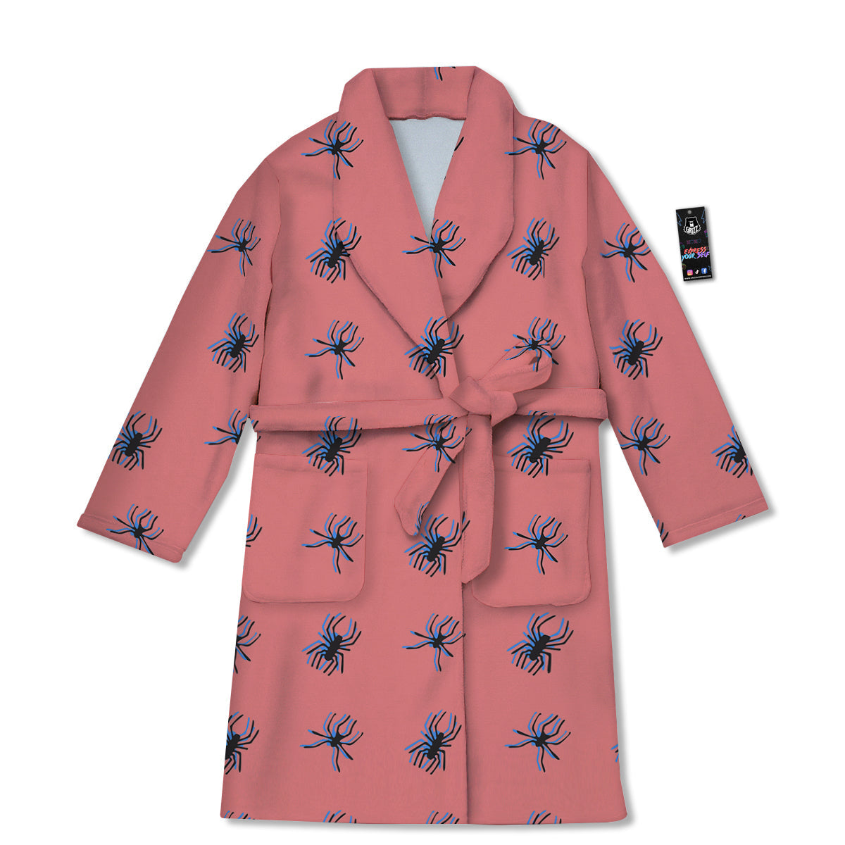 Black Spider Pink Print Pattern Bathrobe-grizzshop