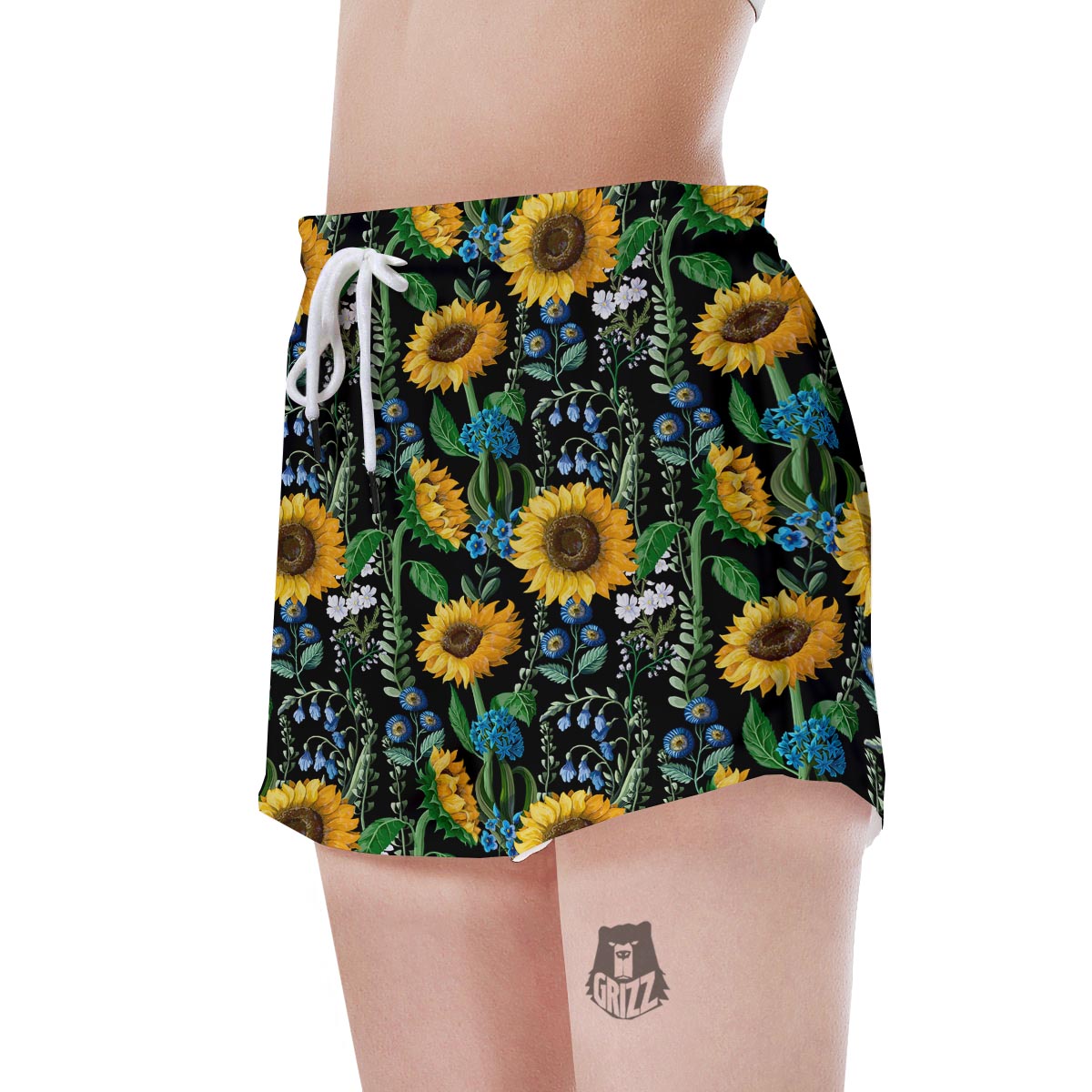 Black Sunflower Floral Women's Shorts-grizzshop