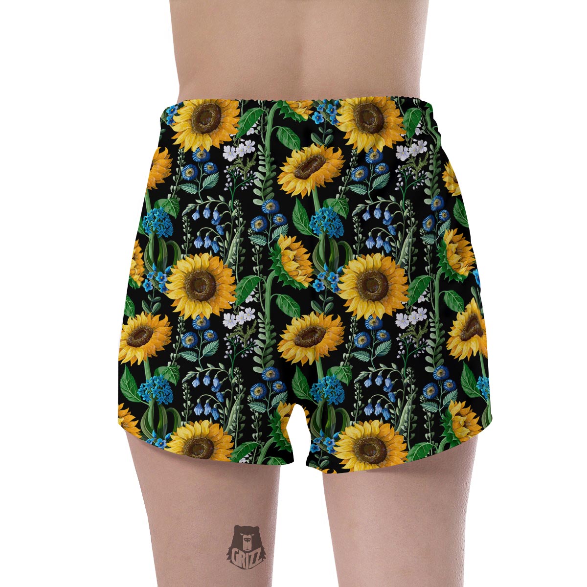 Black Sunflower Floral Women's Shorts-grizzshop