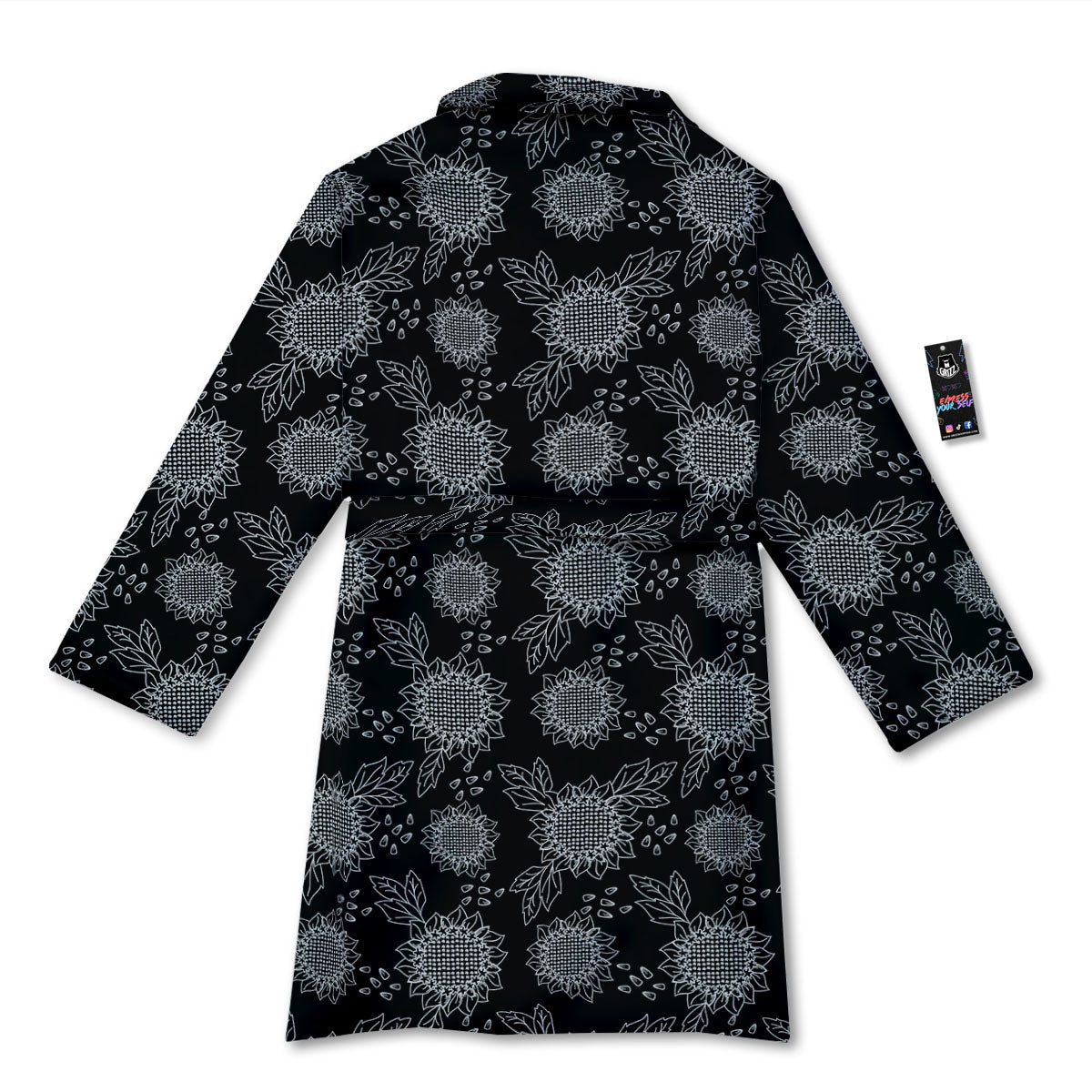 Black Sunflower Print Pattern Bathrobe-grizzshop