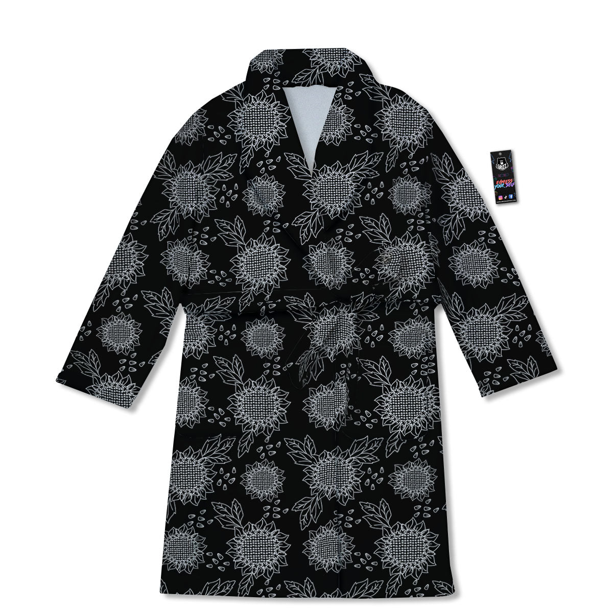 Black Sunflower Print Pattern Bathrobe-grizzshop