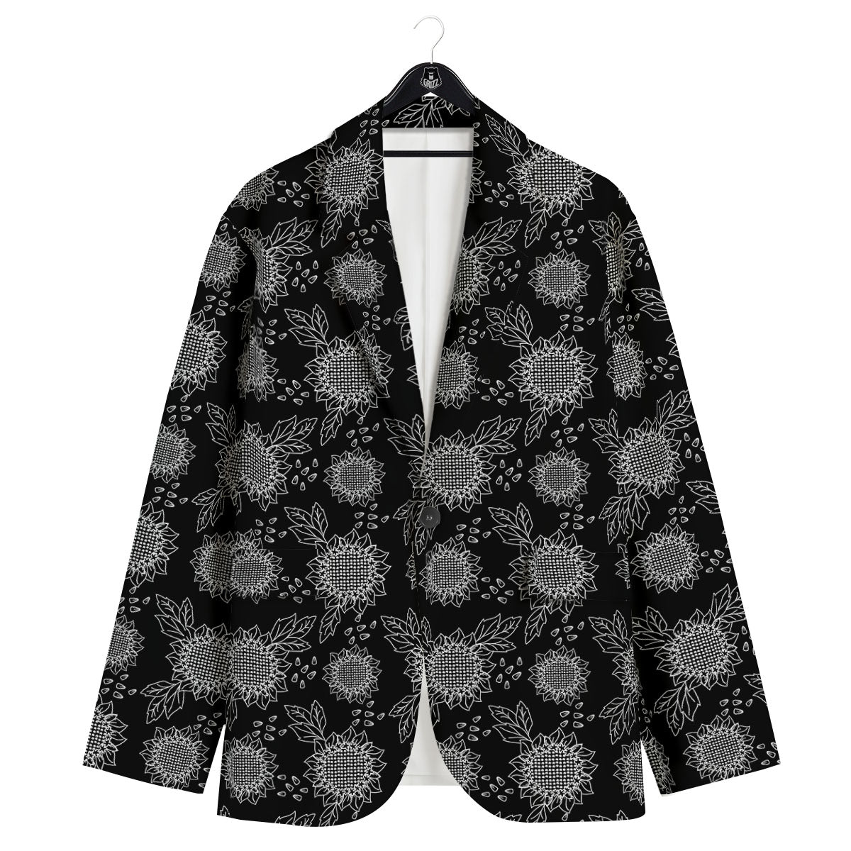 Black Sunflower Print Pattern Men's Sport Coat-grizzshop