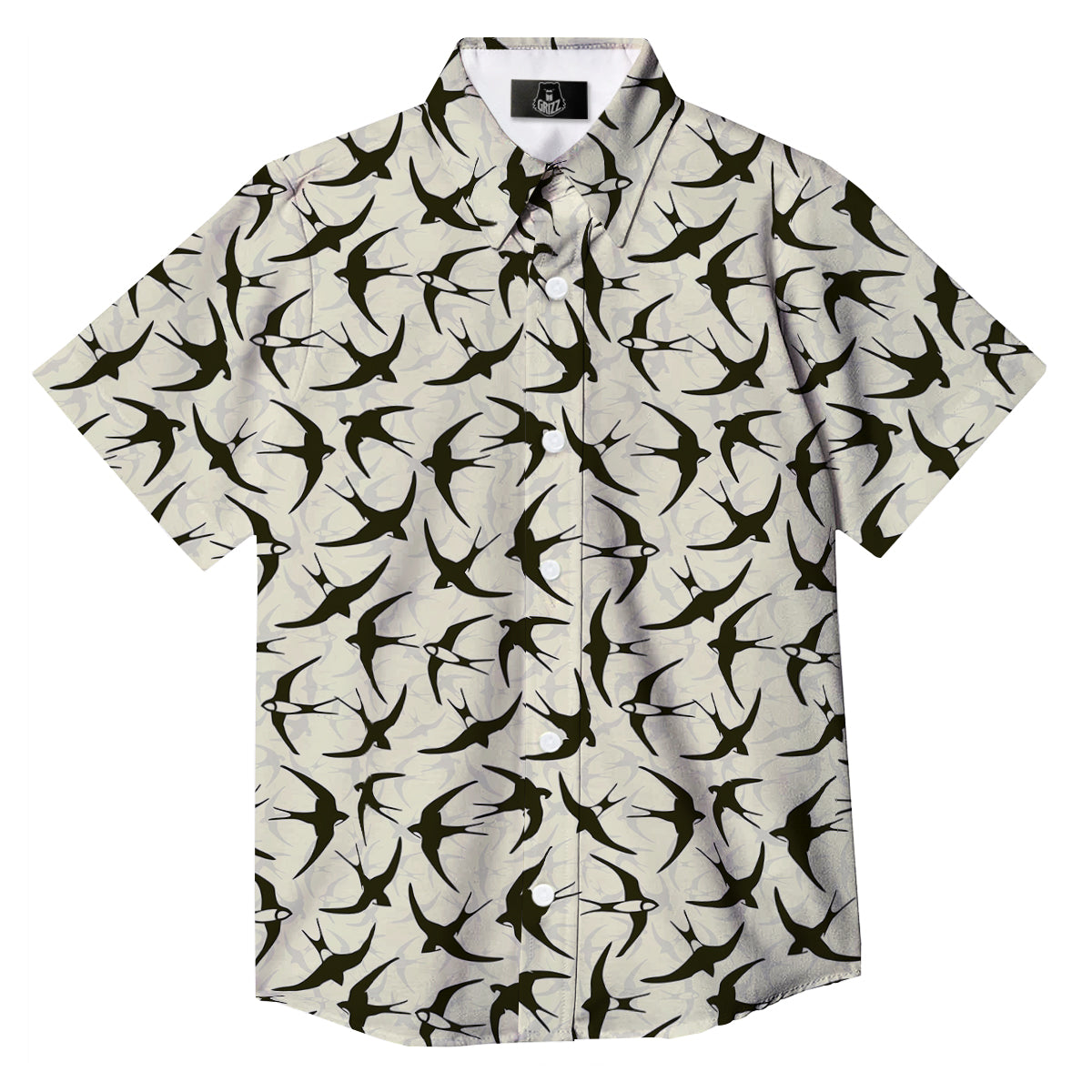 Black Swallow Vintage Print Pattern Button Up Shirt-grizzshop