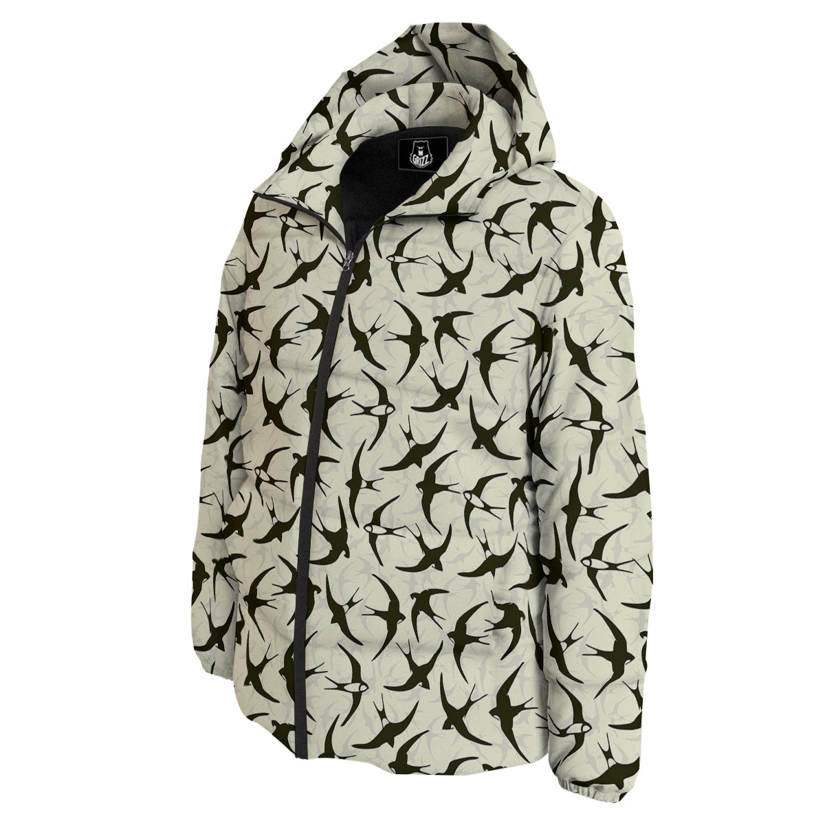 Black Swallow Vintage Print Pattern Down Jacket-grizzshop