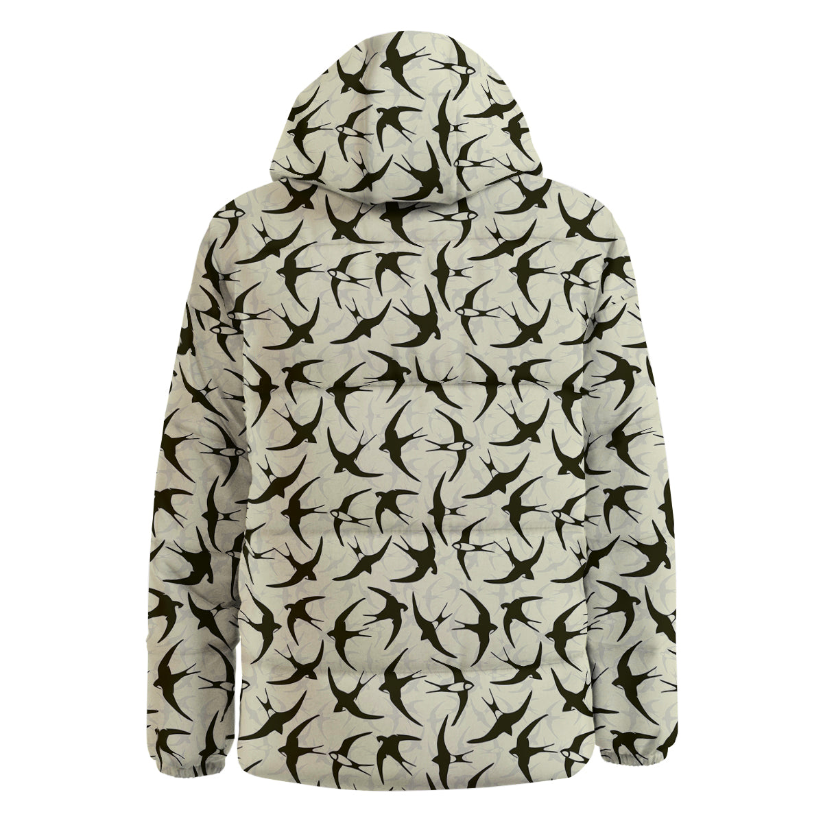 Black Swallow Vintage Print Pattern Down Jacket-grizzshop