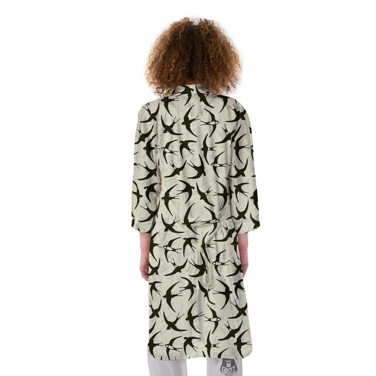 Black Swallow Vintage Print Pattern Kimono-grizzshop