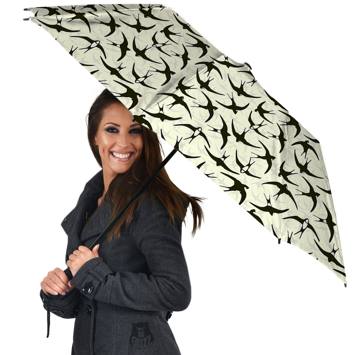 Black Swallow Vintage Print Pattern Umbrella-grizzshop