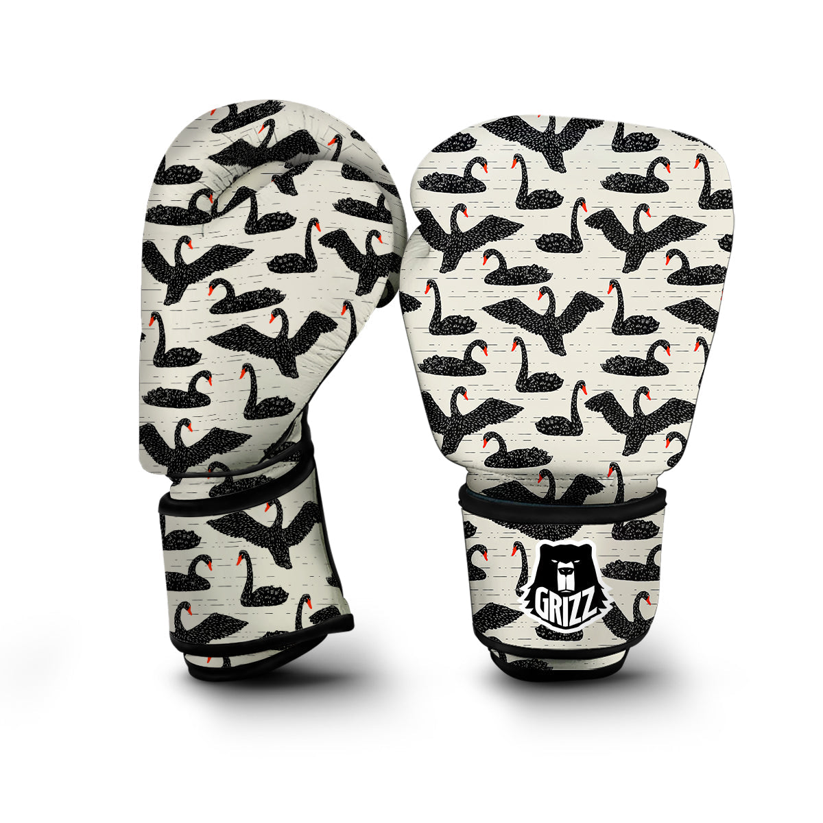 Black Swan Pattern Print Boxing Gloves-grizzshop