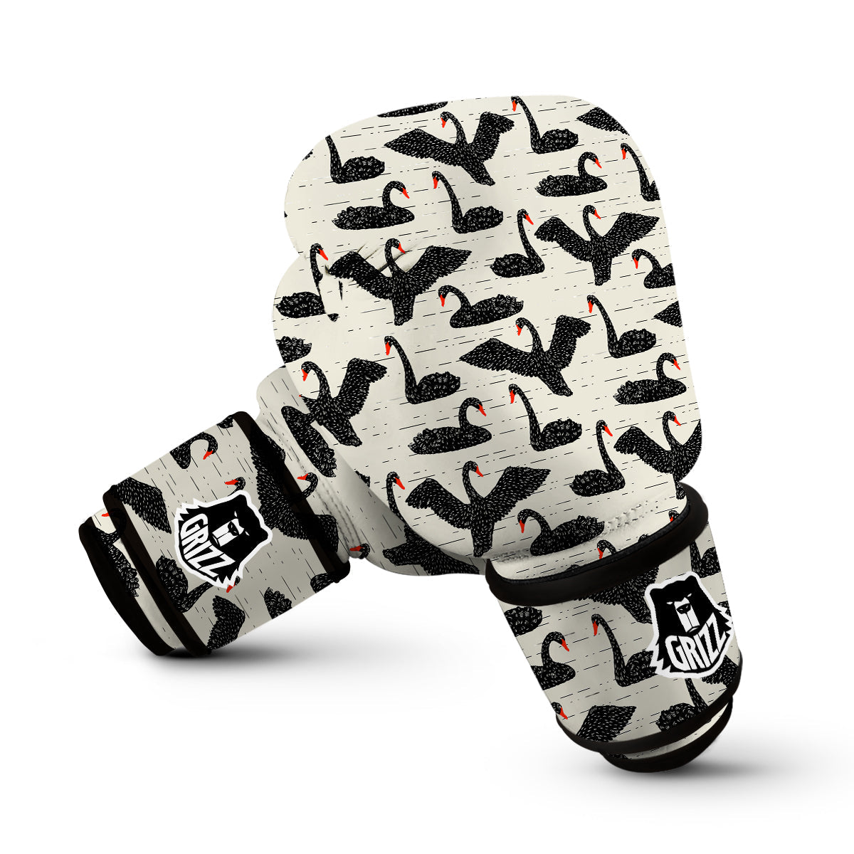 Black Swan Pattern Print Boxing Gloves-grizzshop