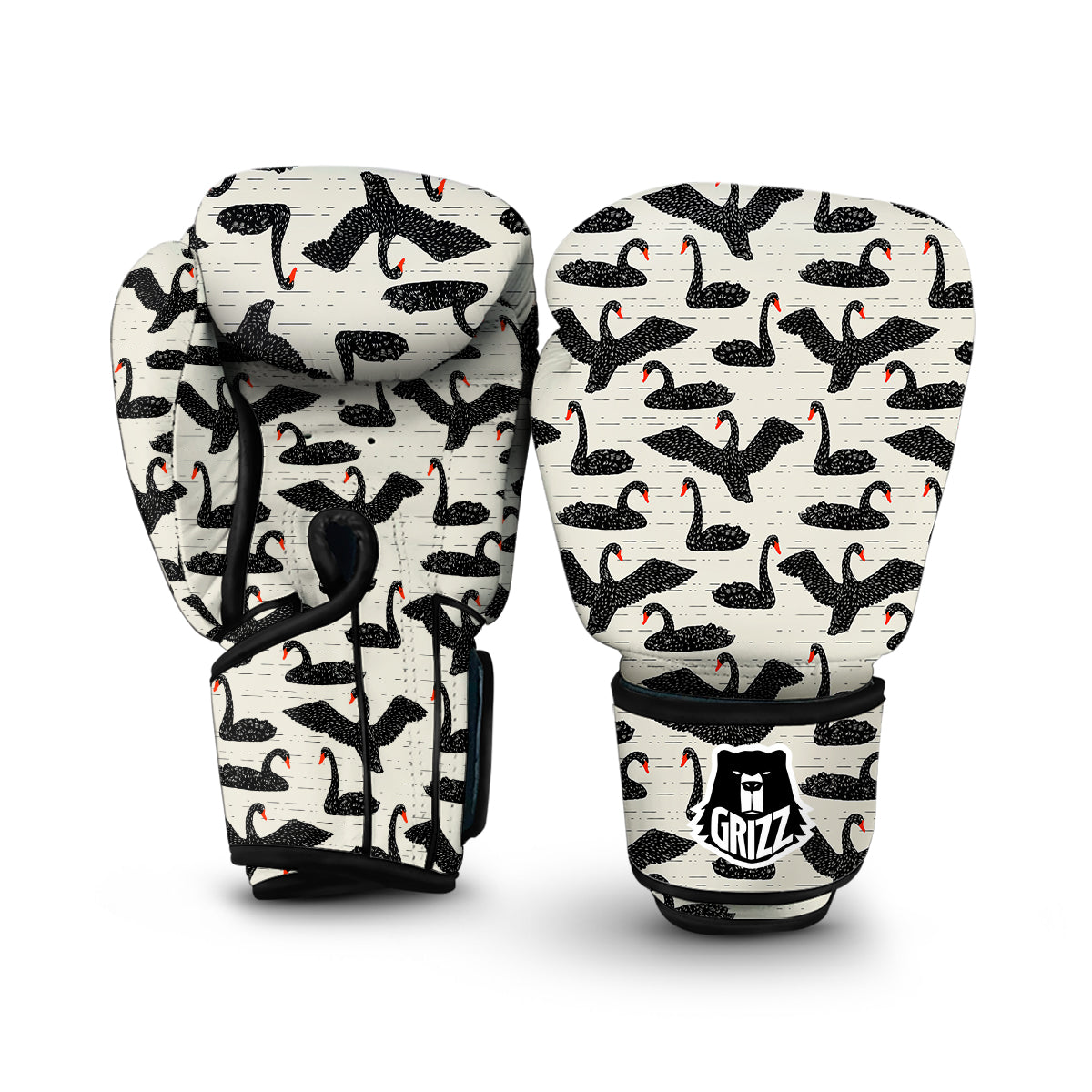 Black Swan Pattern Print Boxing Gloves-grizzshop