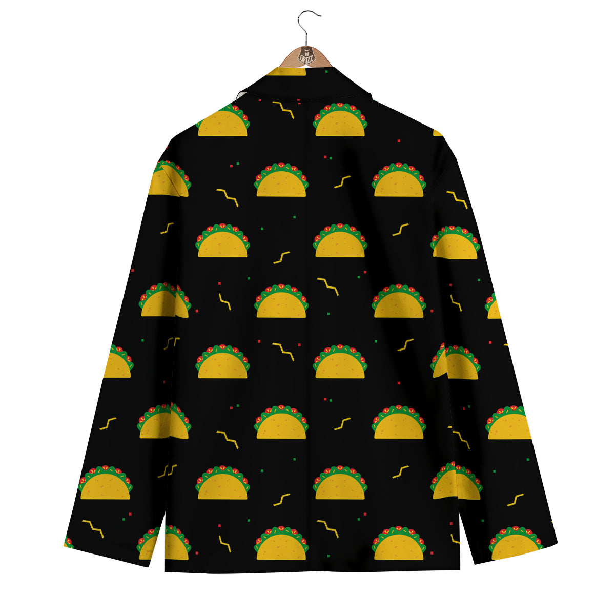 Black Taco Pattern Print Men's Blazer-grizzshop