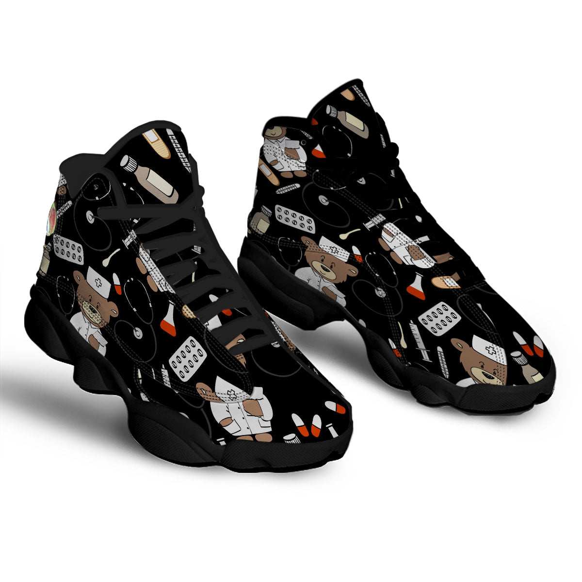 Black Teddy Bear Nurse Black Basketball Shoes-grizzshop