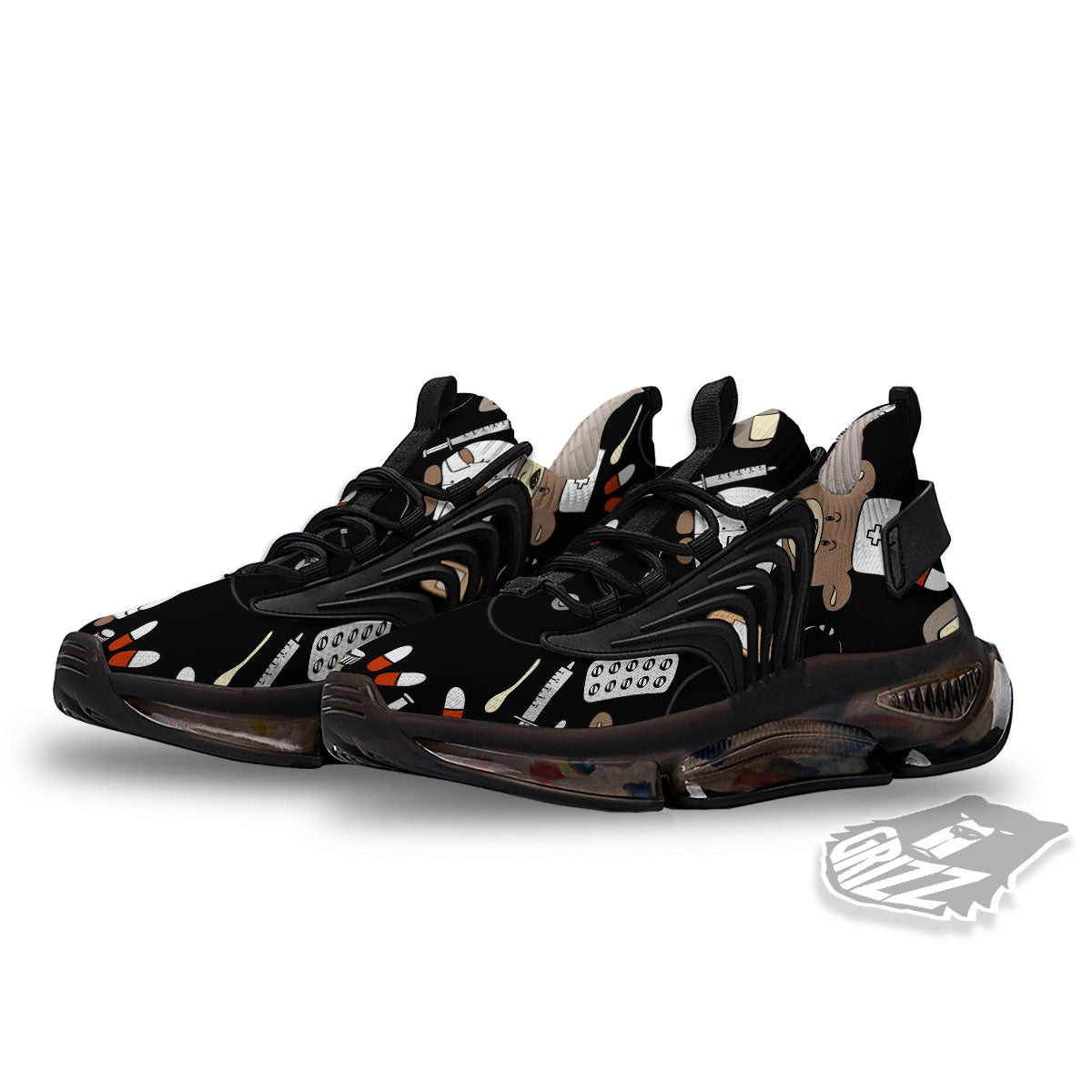 Black Teddy Bear Nurse Black Gym Shoes-grizzshop