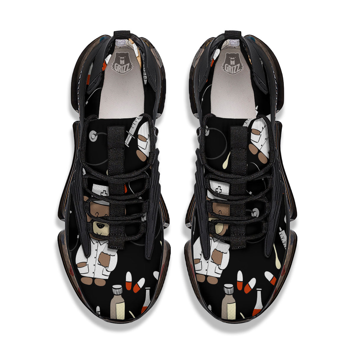 Black Teddy Bear Nurse Black Gym Shoes-grizzshop