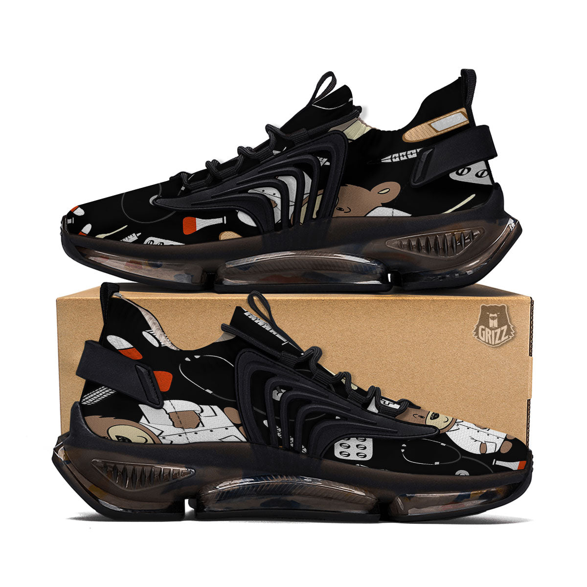 Black Teddy Bear Nurse Black Gym Shoes-grizzshop