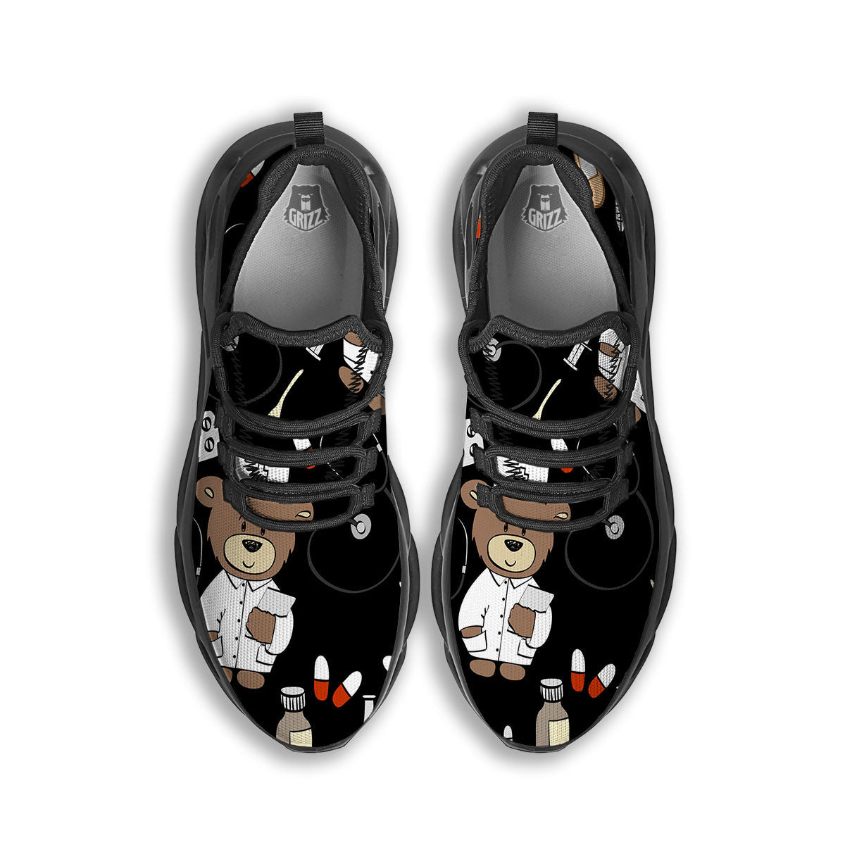 Black Teddy Bear Nurse Black Running Shoes-grizzshop