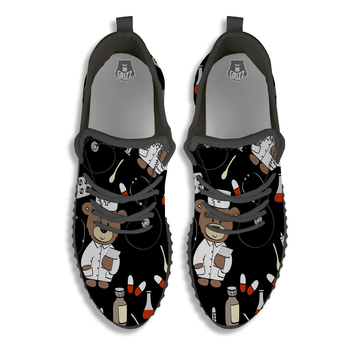 Black Teddy Bear Nurse Black Walking Shoes-grizzshop