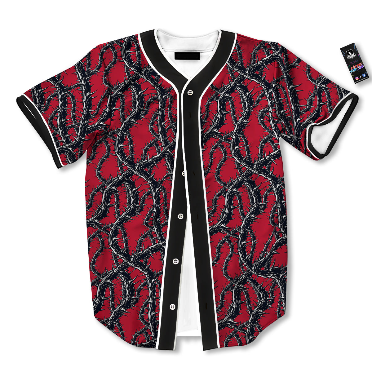 Black Thorns Horror Print Pattern Baseball Jersey-grizzshop