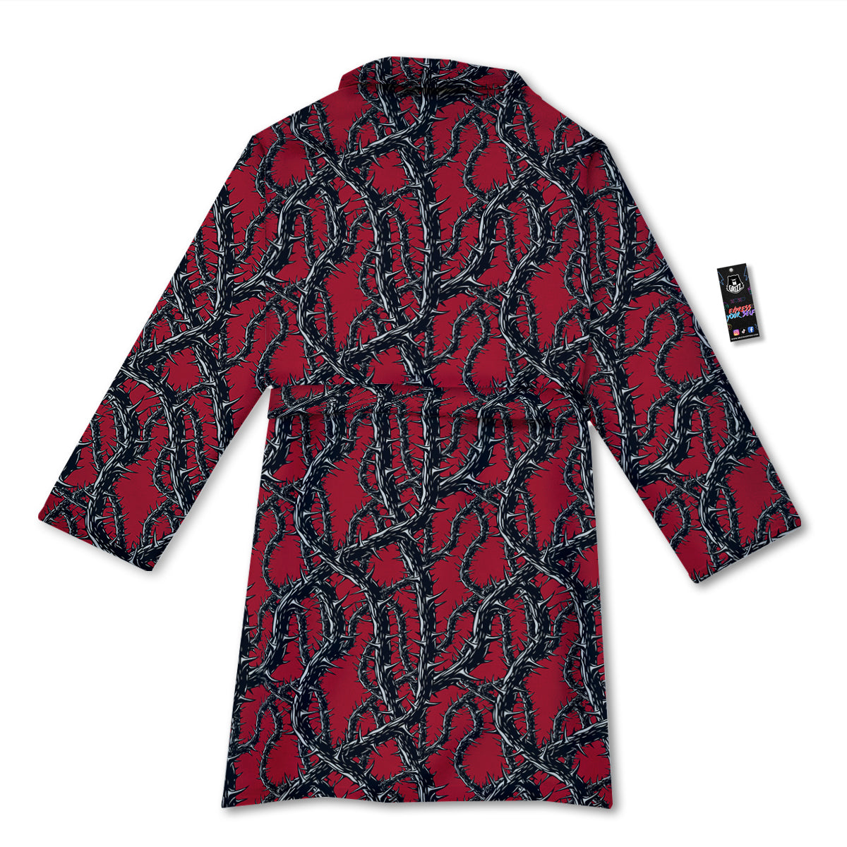 Black Thorns Horror Print Pattern Bathrobe-grizzshop