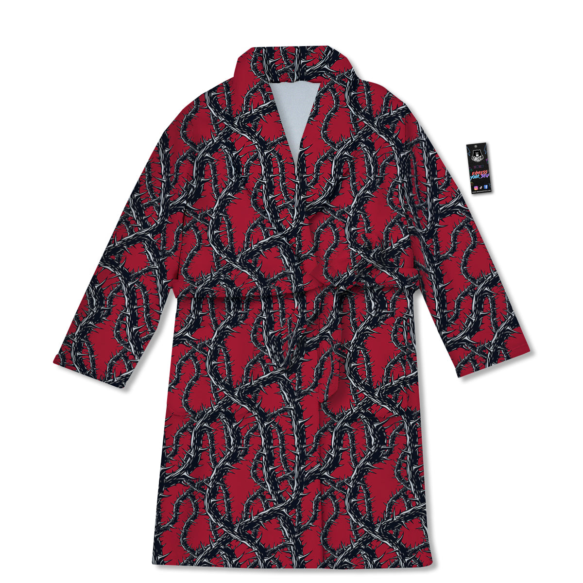 Black Thorns Horror Print Pattern Bathrobe-grizzshop