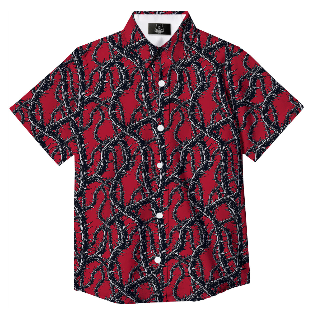 Black Thorns Horror Print Pattern Button Up Shirt-grizzshop