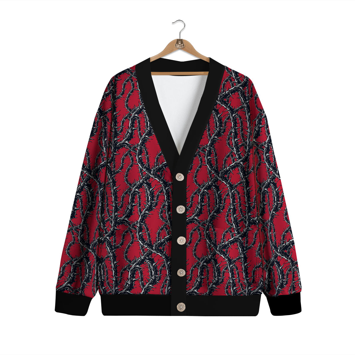 Black Thorns Horror Print Pattern Cardigan-grizzshop