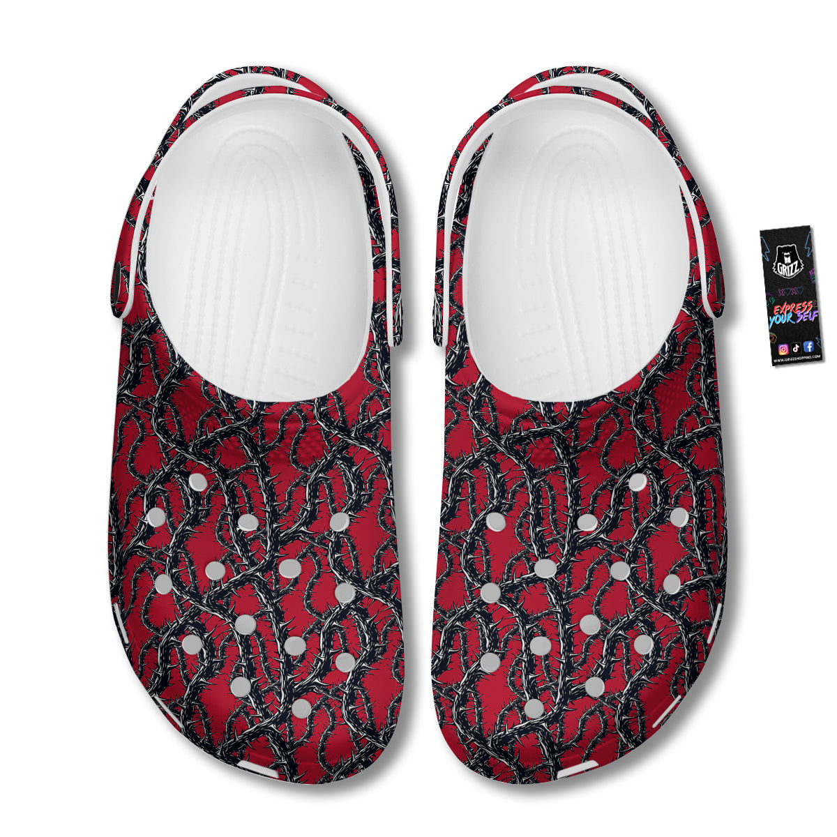Black Thorns Horror Print Pattern Clog-grizzshop