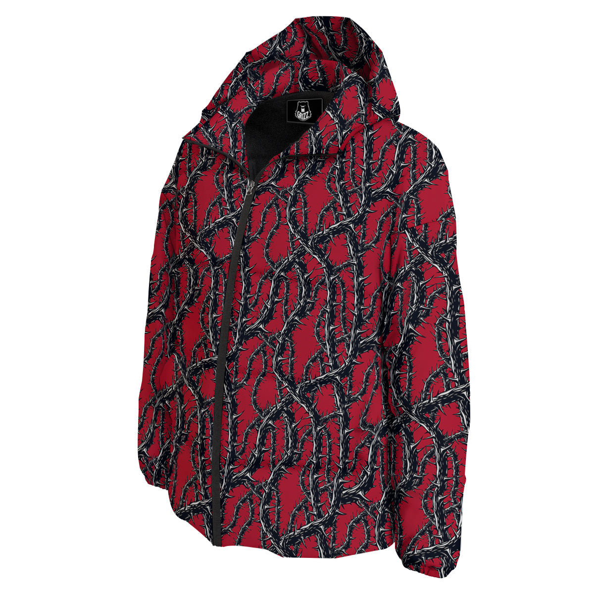 Black Thorns Horror Print Pattern Down Jacket-grizzshop