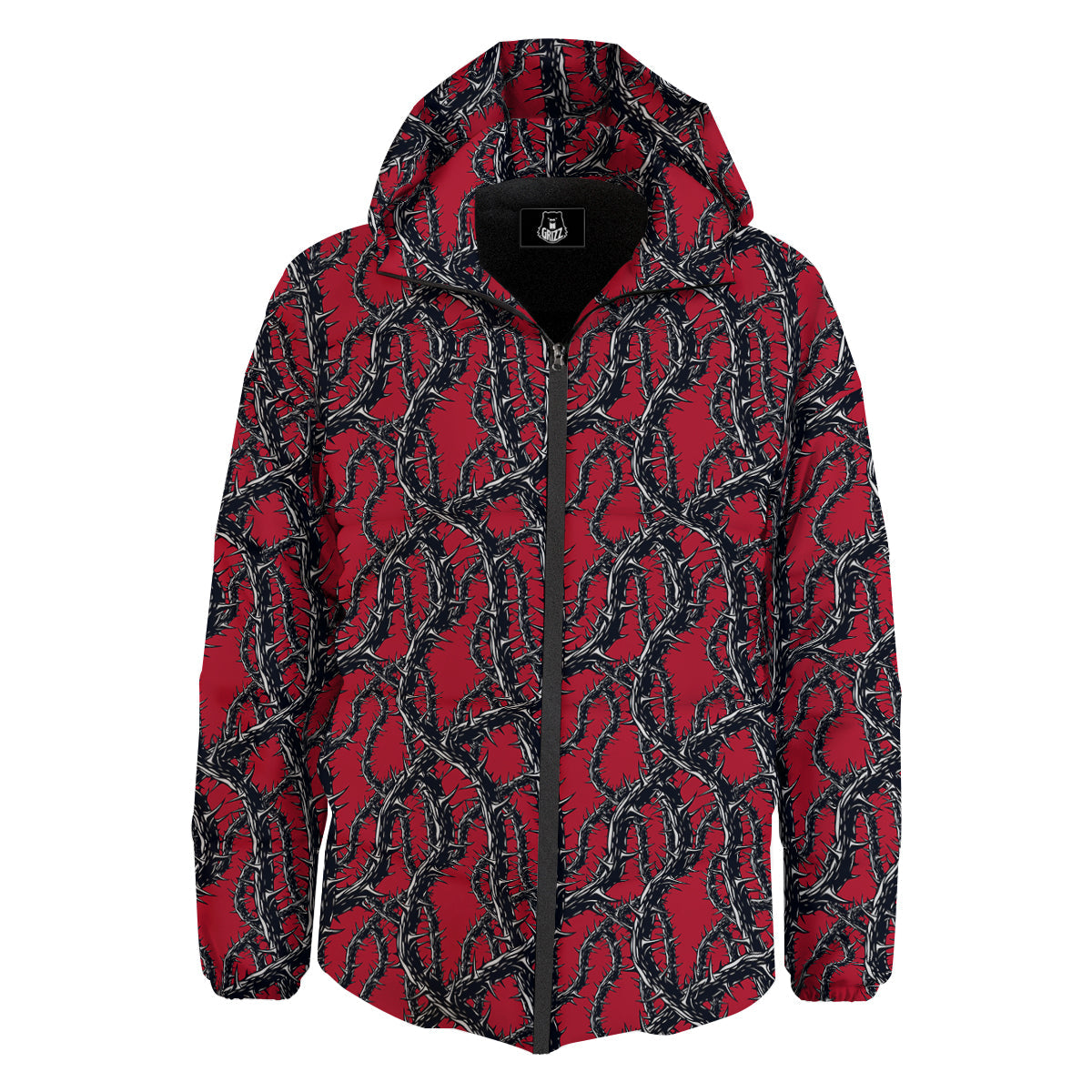 Black Thorns Horror Print Pattern Down Jacket-grizzshop