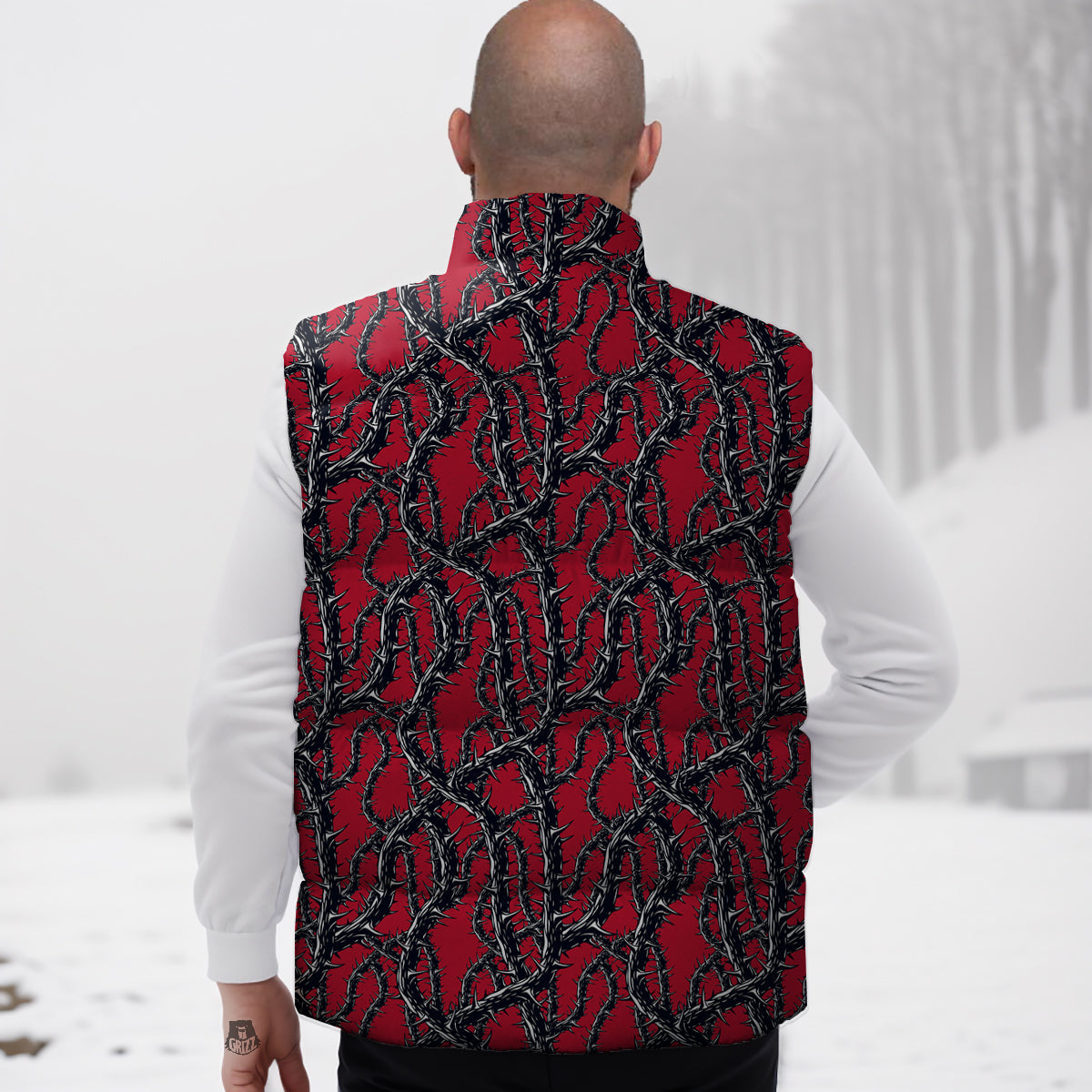 Black Thorns Horror Print Pattern Down Vest-grizzshop