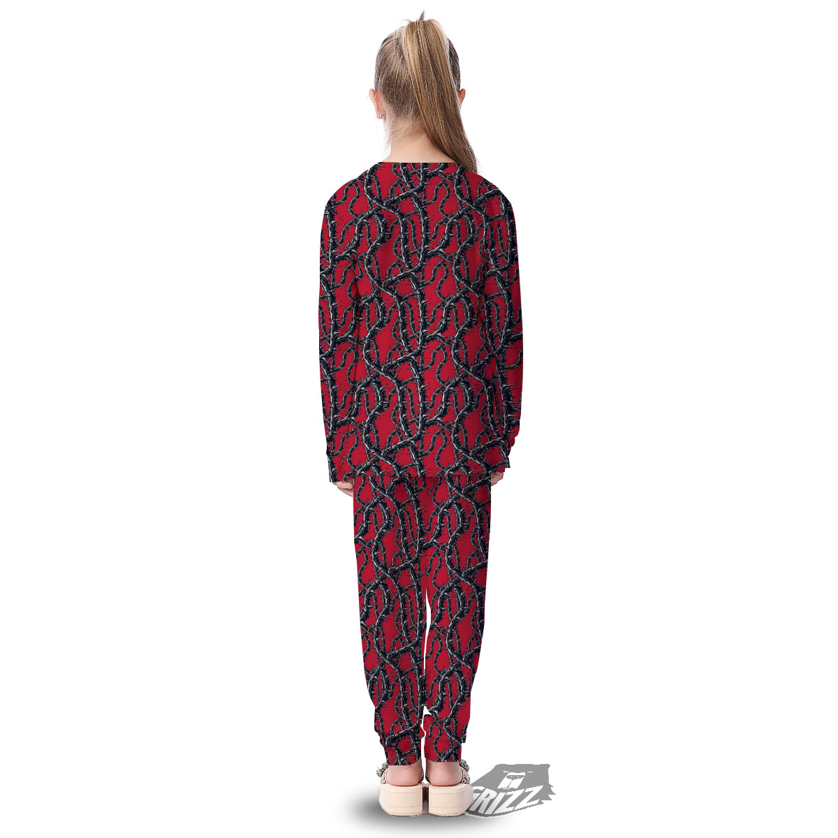 Black Thorns Horror Print Pattern Kid's Pajamas-grizzshop