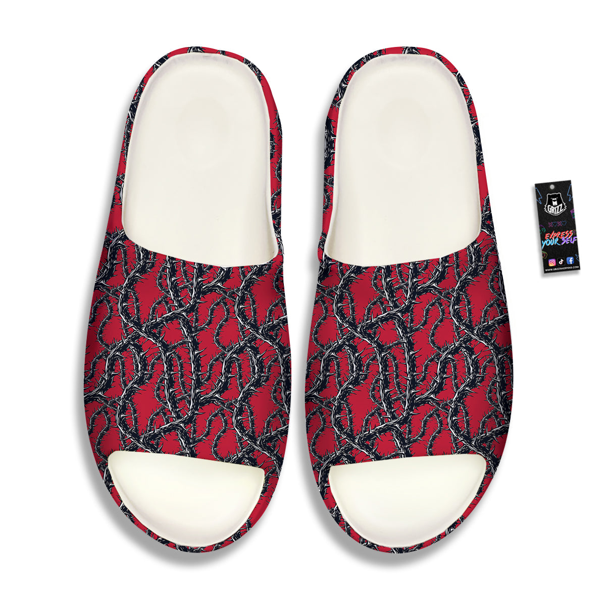Black Thorns Horror Print Pattern Sandals-grizzshop