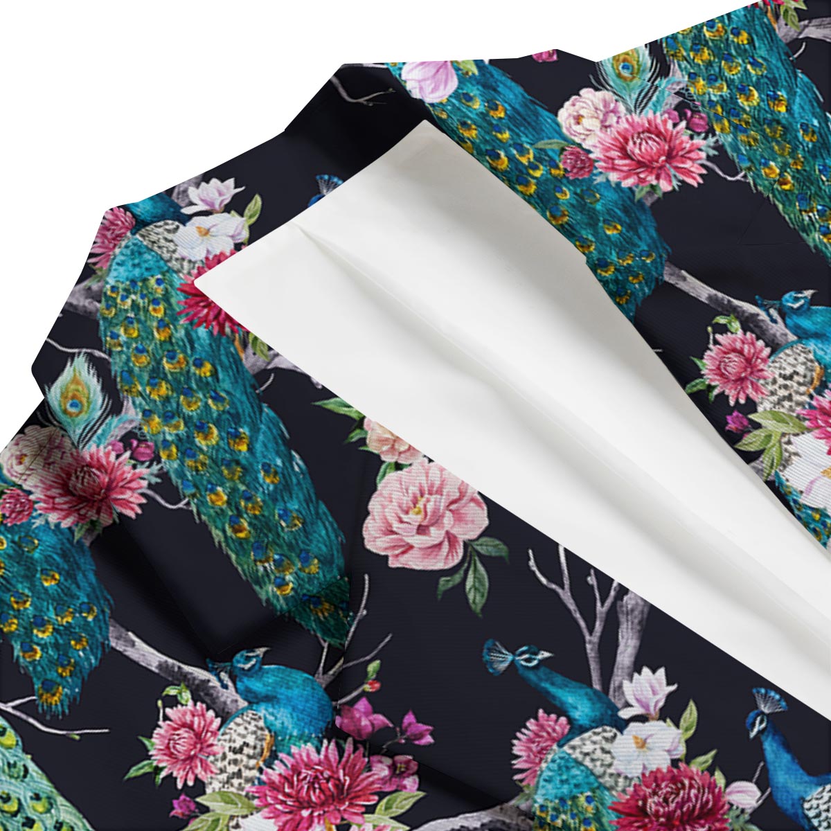 Black Tropical Peacock Men's Blazer-grizzshop