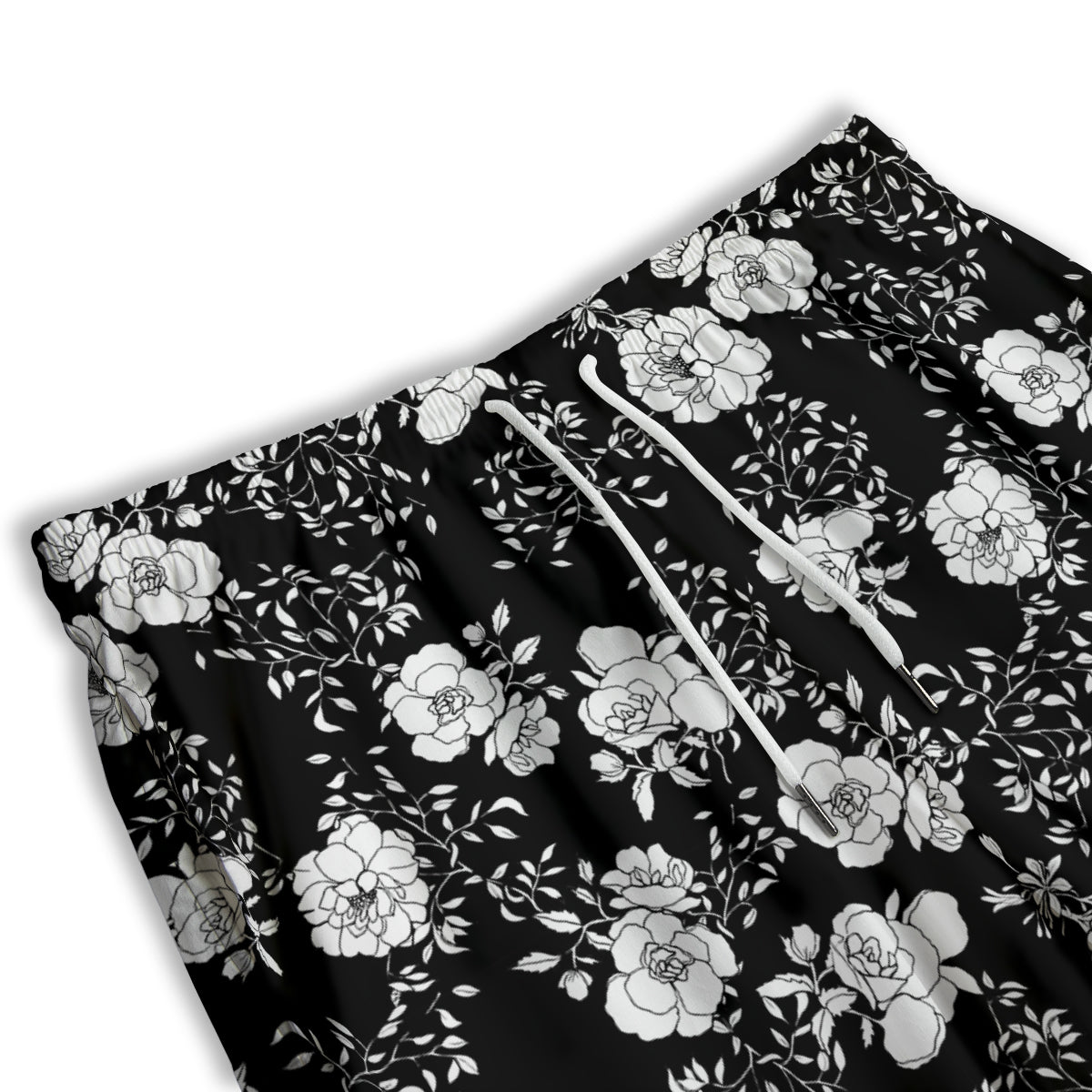 Black Vintage And White Floral Print Pattern Men's Athletic Shorts