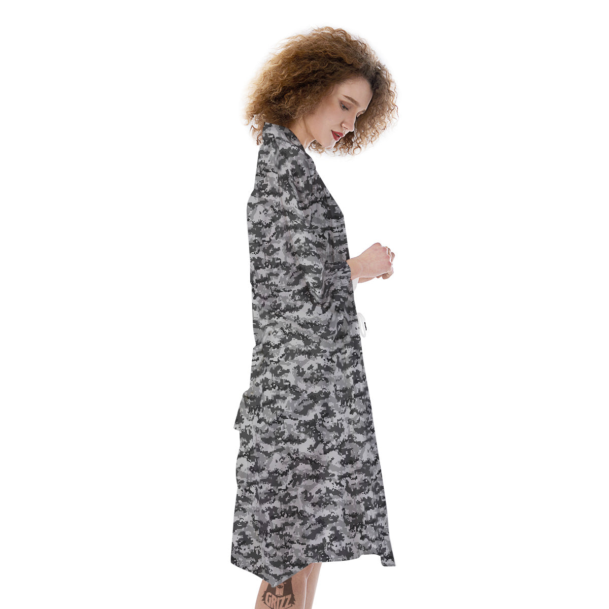 Black White And Grey Digital Camo Print Kimono-grizzshop