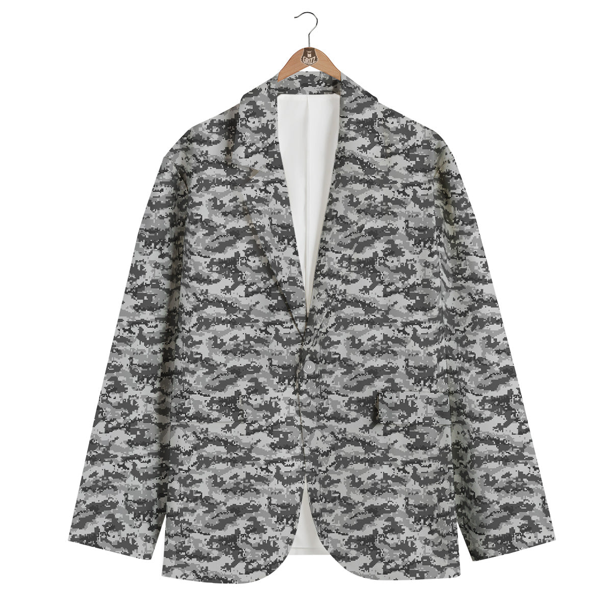 Black White And Grey Digital Camo Print Men's Blazer-grizzshop