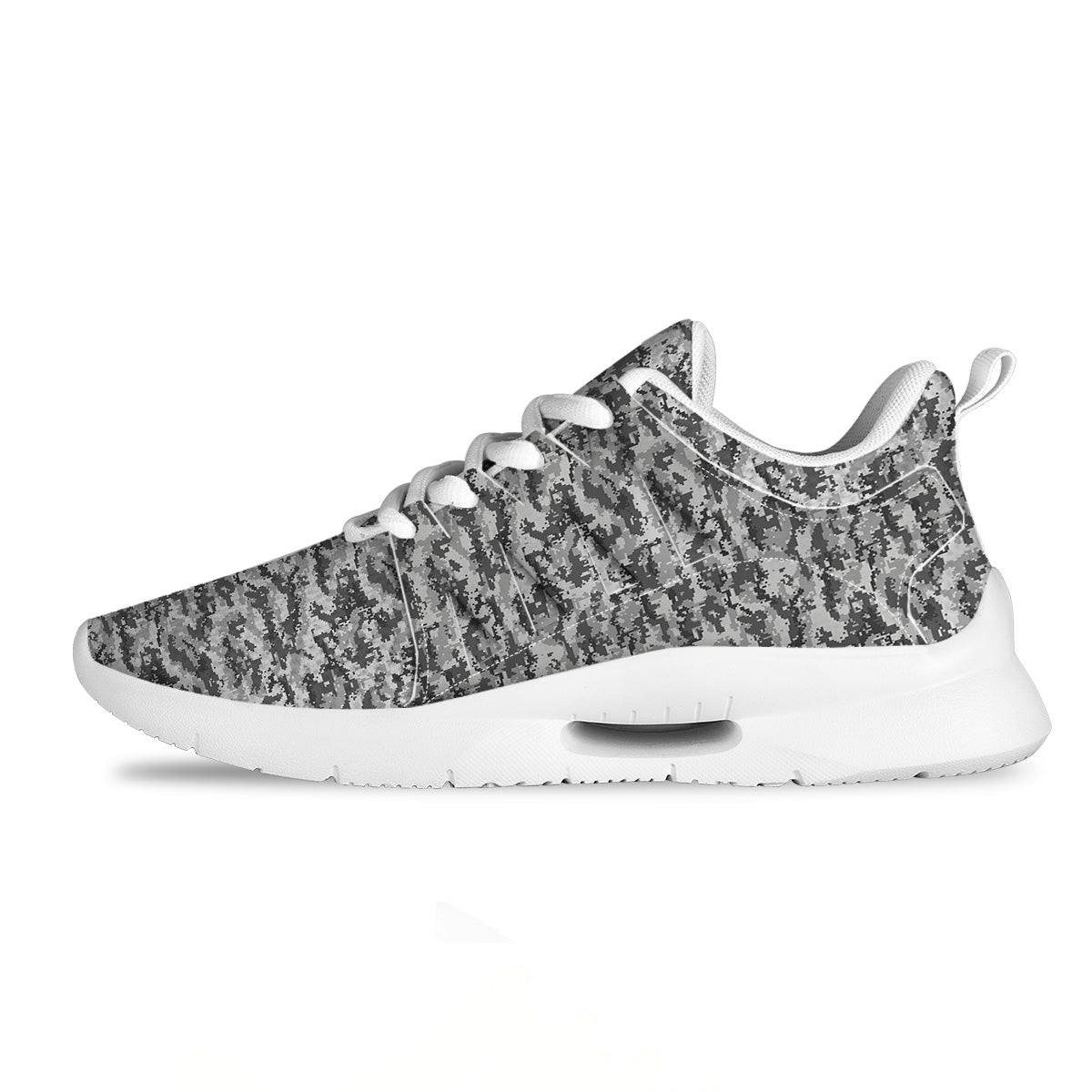 Black White And Grey Digital Camo Print Tennis Shoes-grizzshop