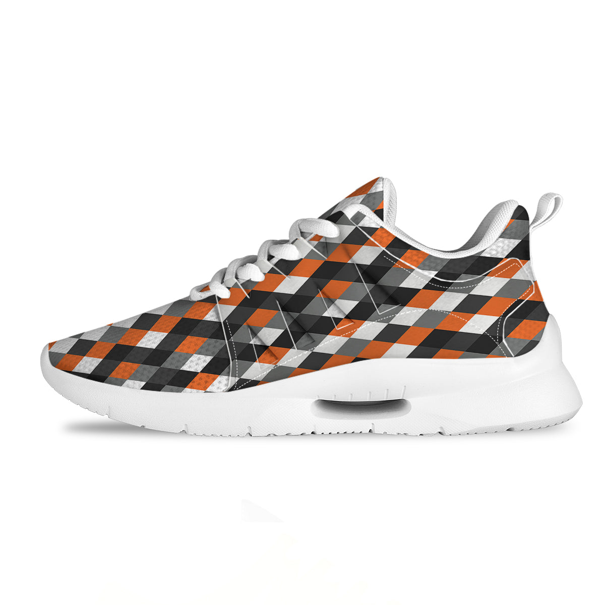 Black White And Orange Harlequin Print Pattern Tennis Shoes-grizzshop