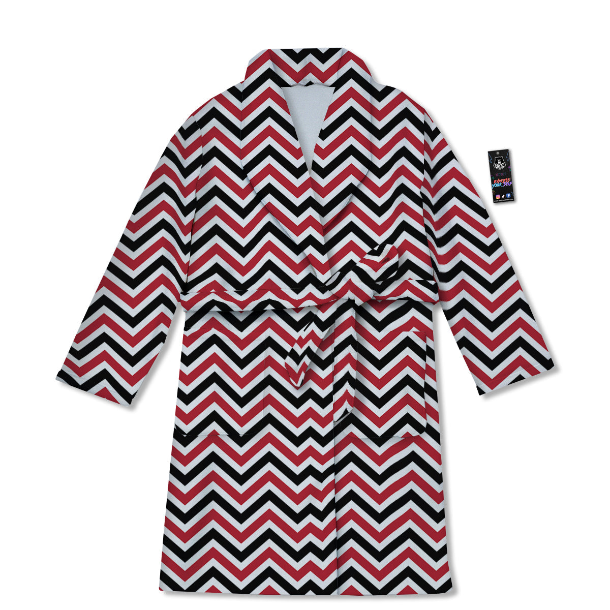 Black White And Red Chevron Print Pattern Bathrobe-grizzshop