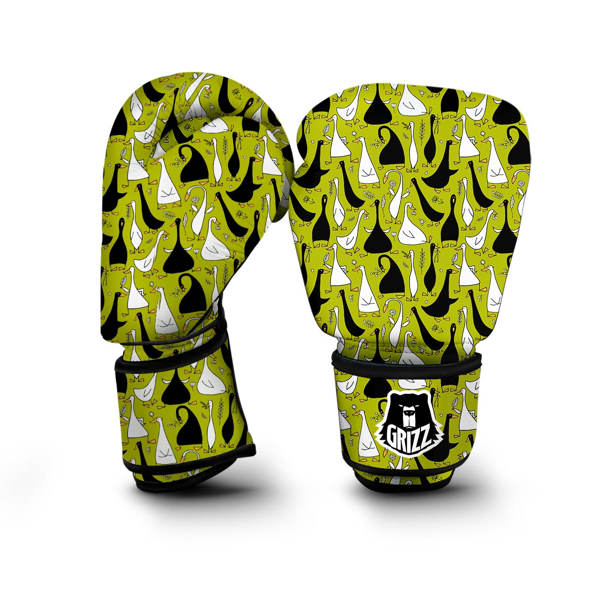 Black White Duck Mallard Pattern Print Boxing Gloves-grizzshop