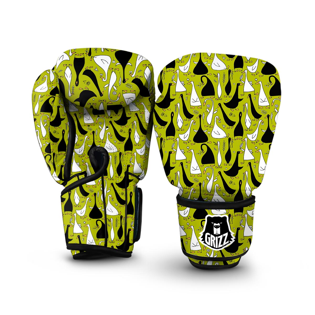 Black White Duck Mallard Pattern Print Boxing Gloves-grizzshop