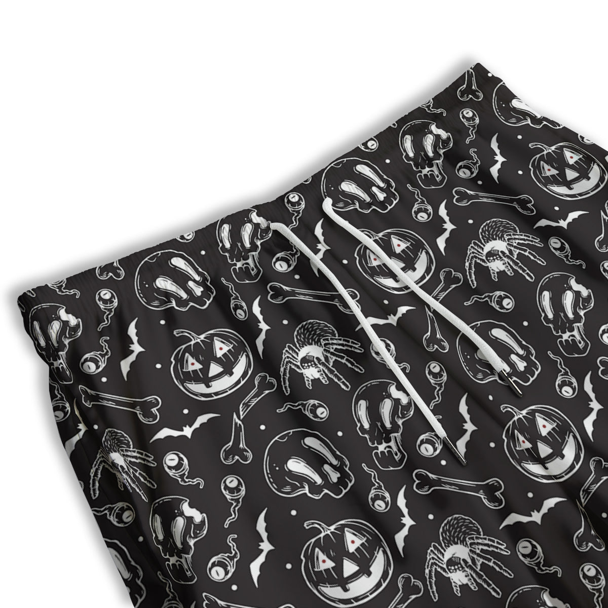 Black White Handdrawn Skull And Spider Print Pattern Men's Athletic Shorts