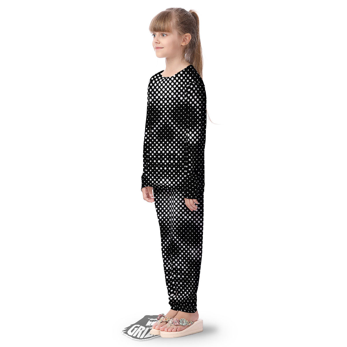 Black White Polka Dots Skull Print Kid's Pajamas-grizzshop