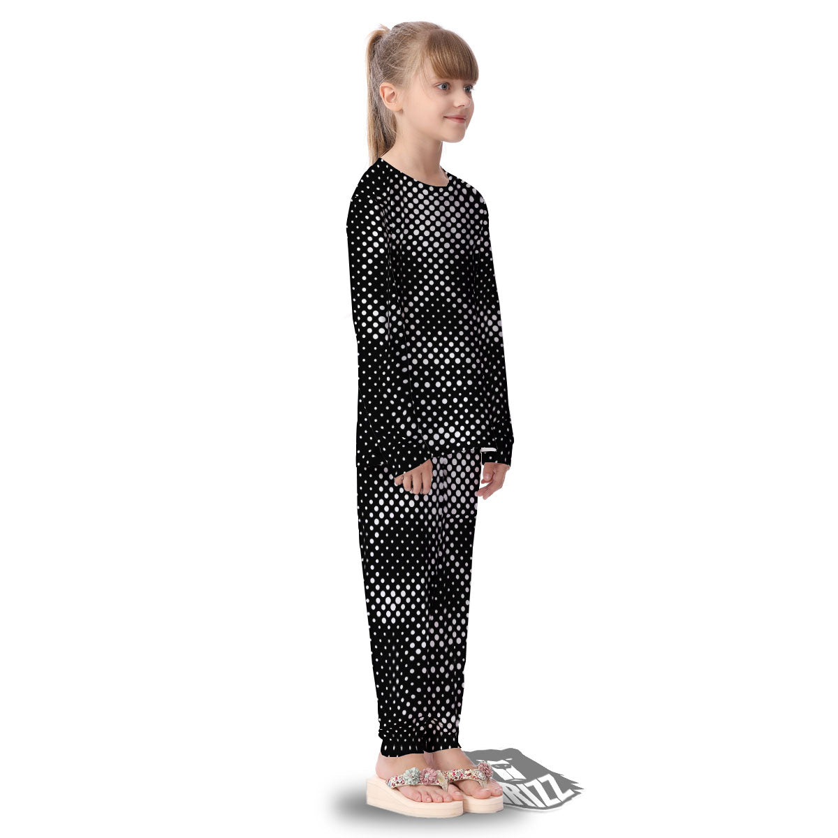 Black White Polka Dots Skull Print Kid's Pajamas-grizzshop