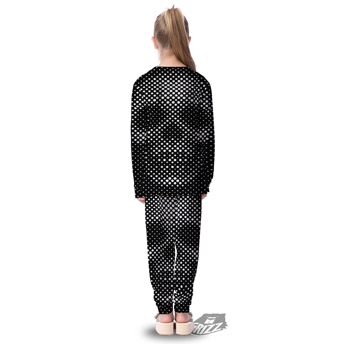 Black White Polka Dots Skull Print Kid's Pajamas-grizzshop