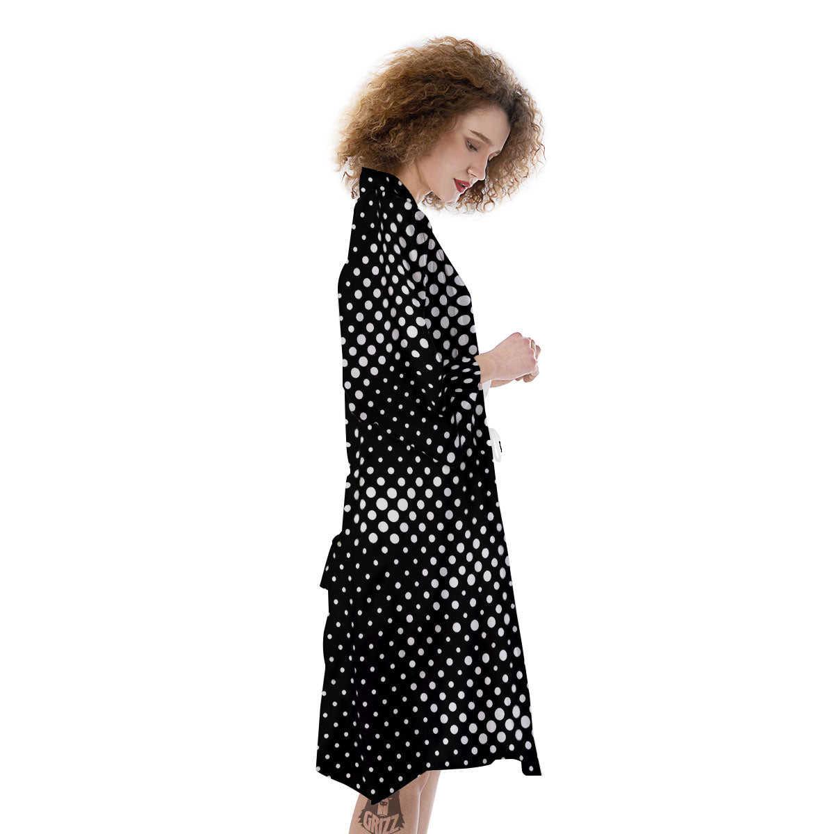 Black White Polka Dots Skull Print Kimono-grizzshop