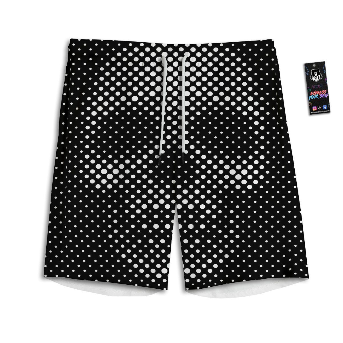 Black White Polka Dots Skull Print Men's Athletic Shorts
