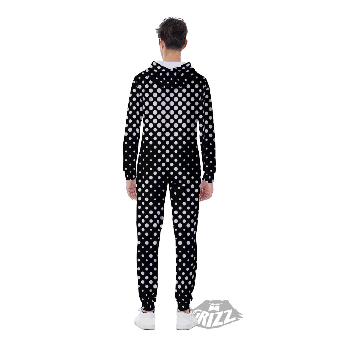 Black White Polka Dots Skull Print Men's Jumpsuit-grizzshop
